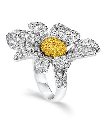 #ad Pave Set Fancy Yellow Citrine With Round Cut White CZ Beautiful Flower Fine Ring $345.00