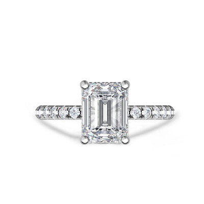 #ad Hidden Halo 1.45 Carat VS1 Emerald Cut Diamond Engagement Ring 14K White Gold $4850.00