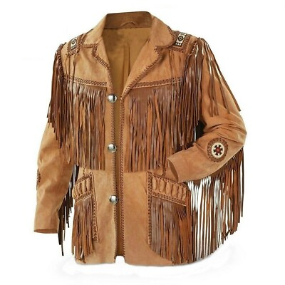 #ad Mens Handmade Western Native American Leather Cowboy Suede Jacket Fringe amp; Bead C $130.00