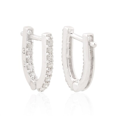 #ad SI H Round Pave Diamond Hoop Huggie Earrings Gift 10k White Solid Gold 0.21 Ct $171.00
