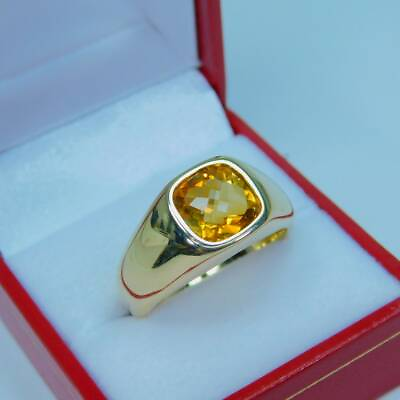 #ad AAAA Golden Citrine 9x9mm 2.62 Carats Heavy 14K Yellow gold Mans Ring $1361.70