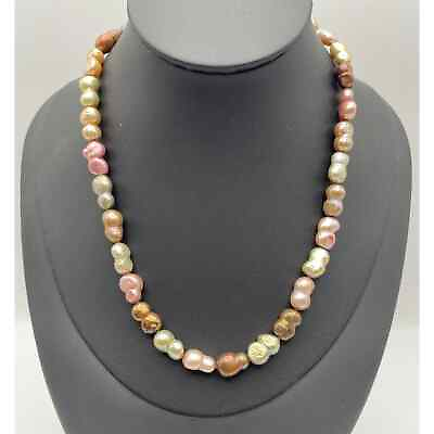 #ad Colorful Baroque Pearls Necklace 585 Crown Makers Mark Clasp 14K Double Pearl $65.00