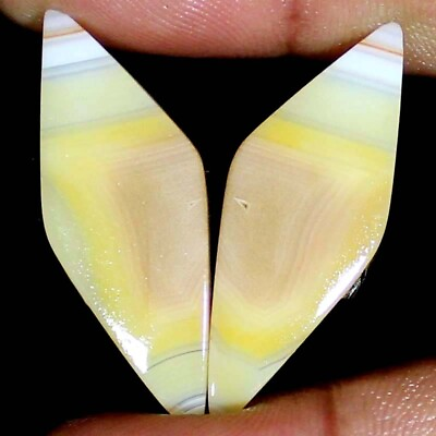 #ad 27.70Ct 100% Natural Designer Banded Agate Pair Fancy Cab 14x39x3mm Gemstone $10.11