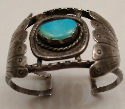 #ad Native American Signed JC Navajo Old Pawn Turquoise Sterling Cuff Bracelet $245.00