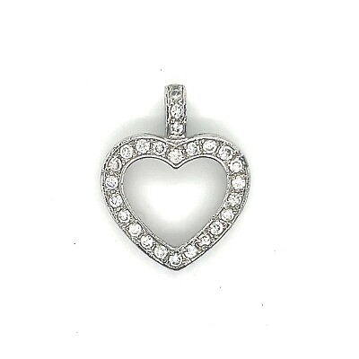 #ad Rhodium Plated Sterling Silver CZ Heart Pendant 2.8g $75.00