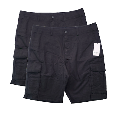 #ad Mens Chino Cargo Shorts Stretch Flat Front Size 40 Black Dark Gray 2 Pack Lot $18.98