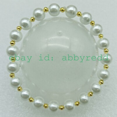 #ad Charming 8mm White South Sea Shell Pearl Round Bead Boutique Bracelet 7.5quot; $2.88