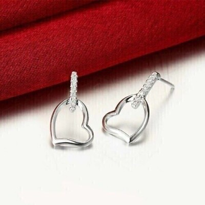 #ad Round Cut Simulated Diamond Heart Women#x27;s Drop Earring In 14K White Gold Plated $104.85