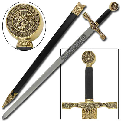 #ad King Arthur Excalibur Longsword Replica Medieval Knights Sword Gold Anodized $48.49