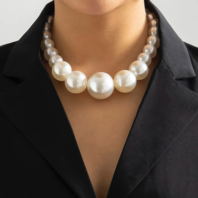 #ad Women#x27;s Fashion Bohemian Jewelry White Thick Pearl Choker Necklace 575 $11.66
