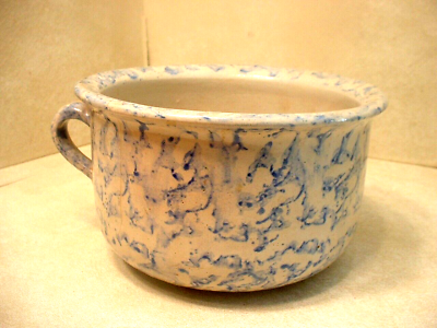 #ad Wonderful Antique Blue Spongeware Handled Chamber Pot $31.99