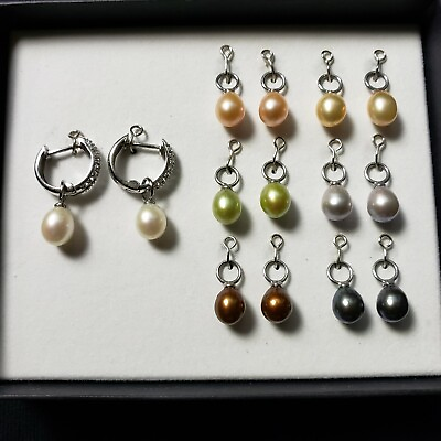 #ad Cultured Pearl Earrings Interchangeable Reversible 7 8mm Sterling Rhodium $75.00