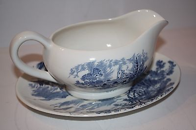 #ad Blue and White quot;Countrysidequot; Wedgwood Gravy boat and Underplate C $50.86