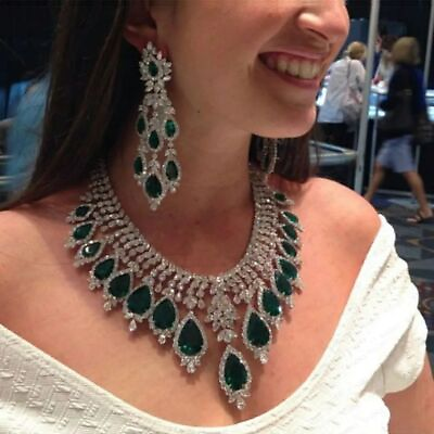 #ad Dubai Bridal Zircon Jewelry Sets Women Fashion Accessory Necklace Earrings Rings $307.25