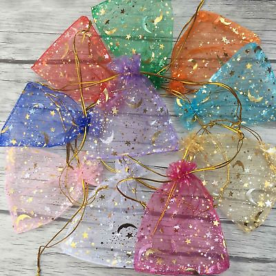 100Pcs set Moon Star Organza Gift Bags Wedding Jewelry Drawstring Party Pouches $6.69