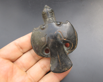 #ad China HongShan culture jade black Old magnet Hand carved eagle amulet Pendant $16.35