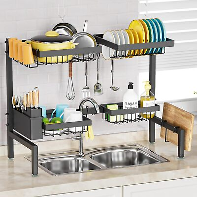#ad 2 Tier 4 Baskets］Over The Sink Dish Drying Rack 24.8quot; 35.4quot;Over Sink Dish Dry $35.99