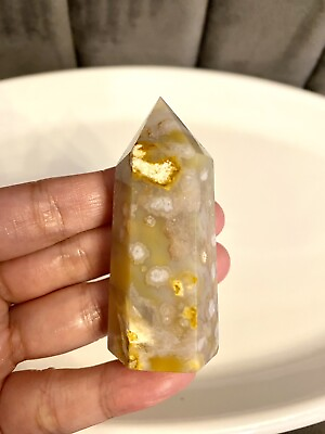 #ad Special Flower Agate Tower 6.5cm Brown Yellow Grey Natural Crystal Stone Healing GBP 13.05