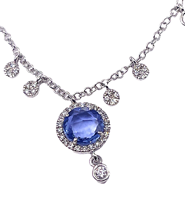 #ad 14k White Gold Sapphire Diamond Necklace $995.00