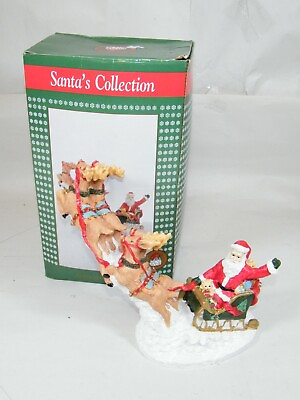 #ad SANTA#x27;S COLLECTION 8quot; SANTA WITH FLYING REINDEER FIGURE $34.30