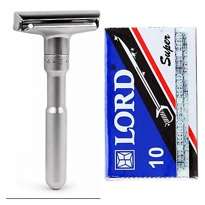 #ad Maquinilla de afeitar de seguridad ajustable de doble filo CON 10 hojas Silver $17.95