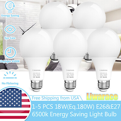#ad 1 5Pack LED Light Bulbs New 180 Watt Equivalent A21 Energy Saving White 6500k US $36.95