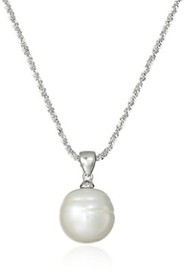 #ad Sterling Silver Freshwater Cultured Pearl 13 14mm White Ringed Pendant Necklace $198.00