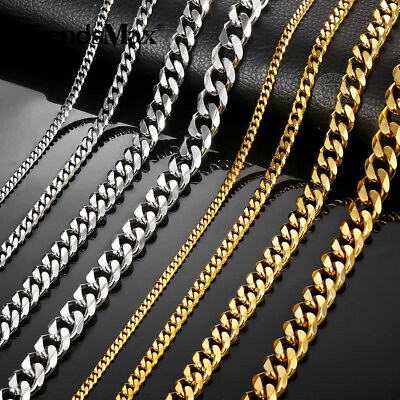 3 5 7 9 11mm Stainless Steel Silver Gold Plated Mens Cuban Curb Necklace Chain $8.59