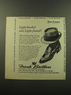 #ad 1959 Frank Brothers Hat and Shoes Ad Light headed and light footed $19.99