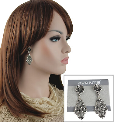 #ad Avante Silver Tone Filigree Textured Dangle Earrings Pierced 2 1 8quot; Made in USA $12.59