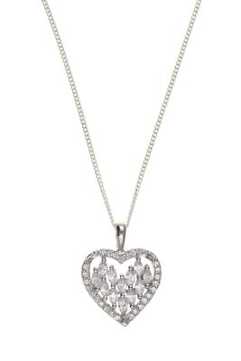 #ad Cubic Zirconia Heart Pendant Chain Sterling Silver $79.52