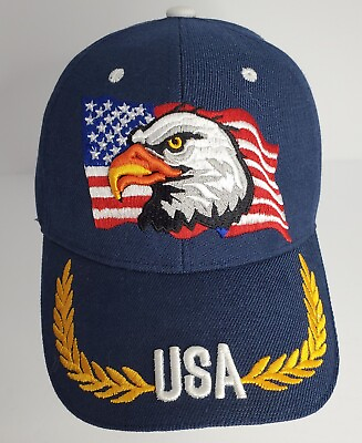 #ad Eagle USA American Flag Baseball Cap Hat Embroidered Blue Patriotic $9.99