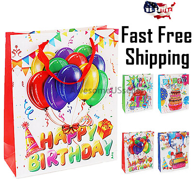 Large Happy Birthday Gift Bags Greeting Party Wrapping Supply Balloon 10.24x12.6 $4.96