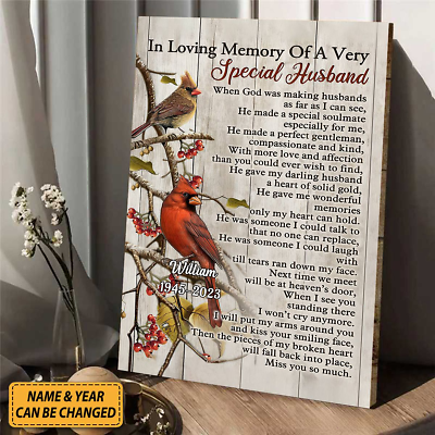 #ad Personalized Name Cardinal Birds Memory Of A Very Special Husband Heaven Canvas $95.95