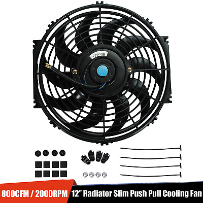 #ad 12quot; inch Universal Slim Fan Push Pull Electric Radiator Cooling 12V Mount Kit $22.99