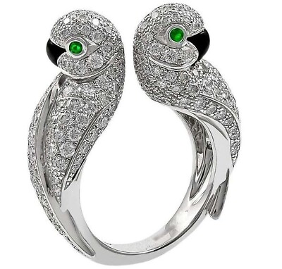 #ad Love Bird Unique Statement Women Ring Green Eyes Clear CZ 925 Silver Jewelry $386.00