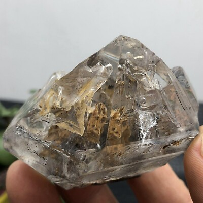 #ad Rare large Hyaline Herkimer Diamond Crystalyellow mudmoving water droplet 193G $259.00