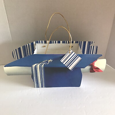 #ad Graduation Cap Gift Basket Boxes Blue amp; White with Gift Tag Cardboard 6 Count $22.99