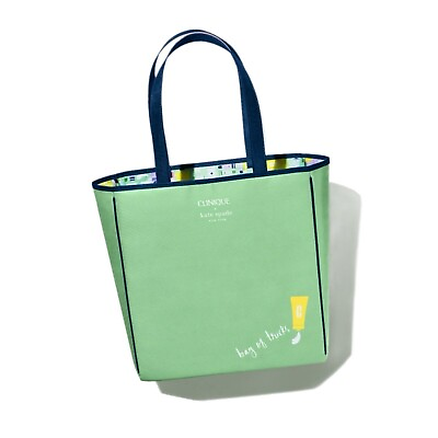 #ad Clinique x Kate Spade Shopping Shoulder Travel Tote Large Green Lipstick Bag $13.99