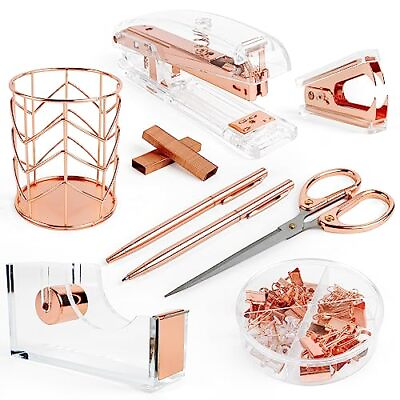 #ad Rose Gold Office Supplies and Accessories Rose Gold Desk Accessories Set wi... $31.71