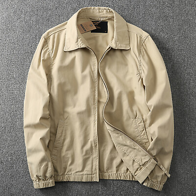 #ad Spring Mens Coat Pure Color Business Full Zipper Cotton Casual Lapel Work Jacket $83.14