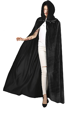 #ad Medieval Vampire Velvet Hooded Cloak Long Robe w Witch Capes Halloween Costume $12.99