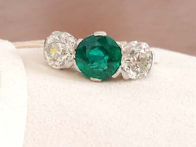 #ad Art Deco Diamond Colombian Emerald Platinum Ring 6.08tcw old Euro VS Diamonds $19999.00