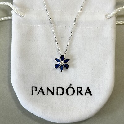 #ad #ad PANDORA Necklace Sparkling Blue Herbarium Cluster Pendant FREE amp; FAST SHIPPING GBP 24.00