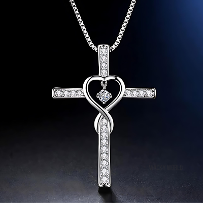 #ad #ad Womens Silver Cross Necklace For Women White Gold Cross Pendant Necklace Religio $10.79