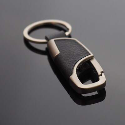 #ad Men#x27;s Women#x27;s Black Leather Matte Silver Clip Keychain Car Key Ring Fob Holder $6.99