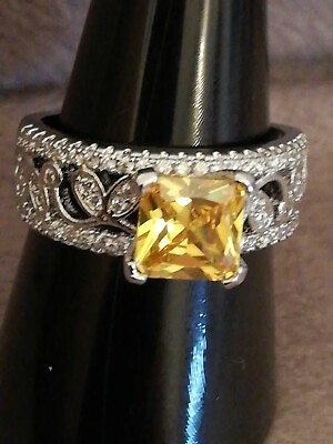 #ad Elegant 925 Yellow White Birthstone Wedding Engagement Size 8. GBP 9.99