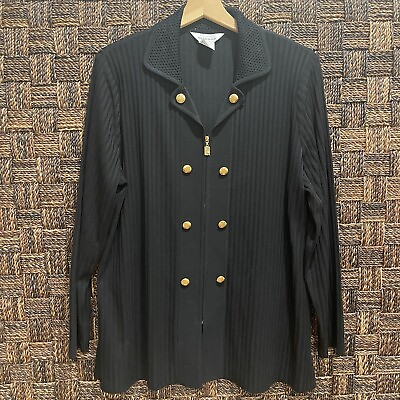 #ad Exclusively Misook Black Knit Blazer Size XL Jacket Cardigan Gold Buttons $50.00