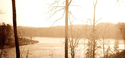 #ad Vintage 1930#x27;s Photograph Panoramic View of Large River and Woods Beautiful $17.97