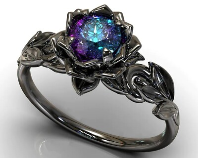 #ad Alexandrite Engagement Ring June Birthstone Ring Black Rhodium Ring . $147.40